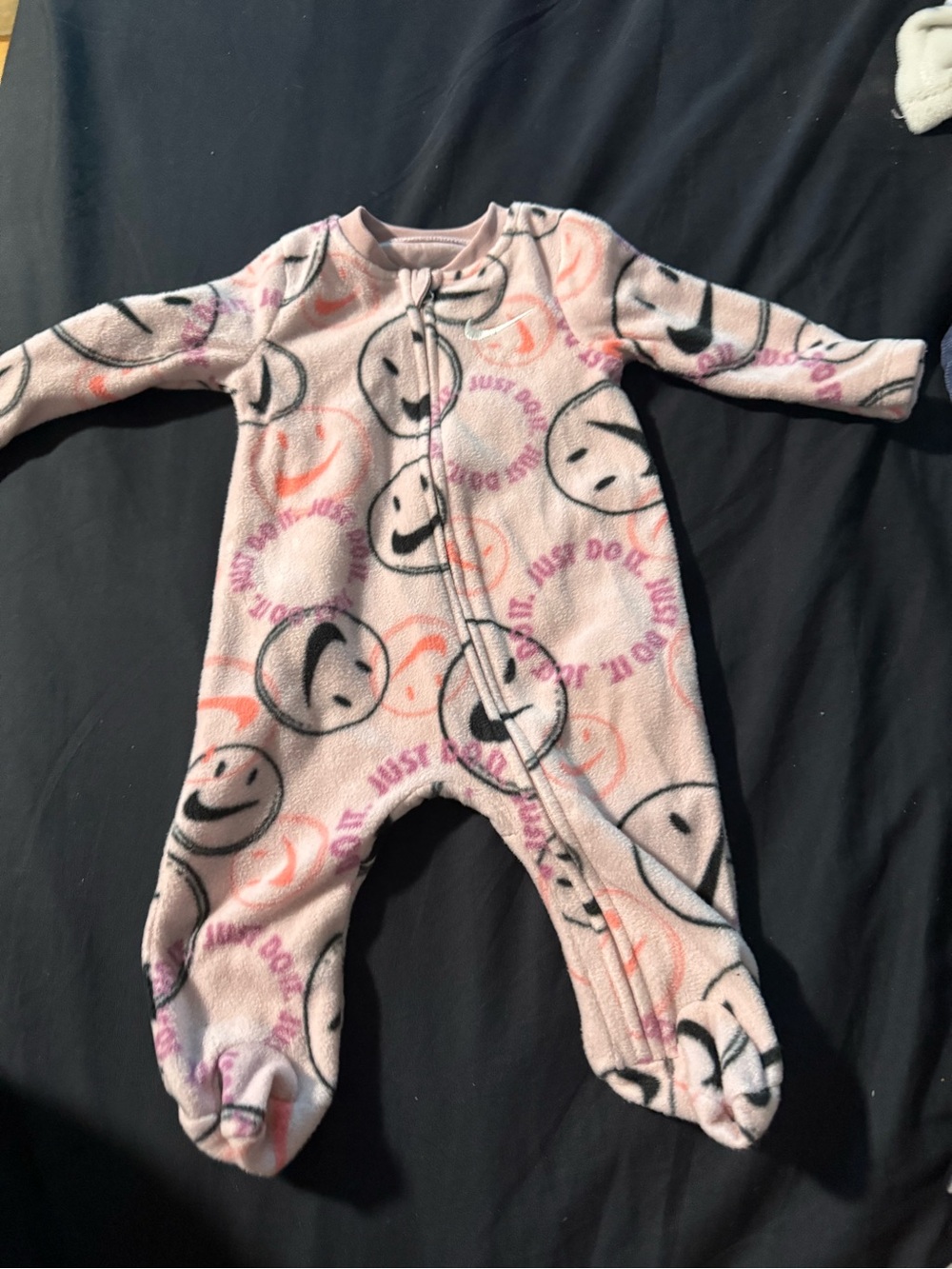 Nike Pink Smiley Fleece Footed Baby One-Piece